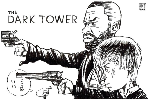 映画『ダークタワー』イドリス・エルバとトム・テイラーのイラスト（似顔絵）